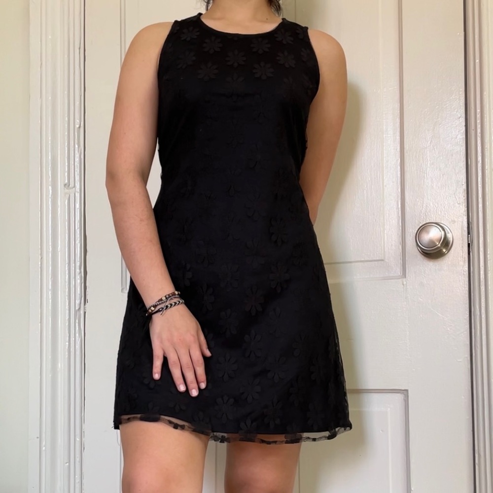 vintage 90s/y2k black lace sunflower mini dress